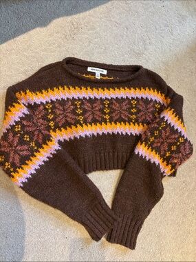 Urban Outfitters Brown Fair Isle Argyle Cropped Sweater